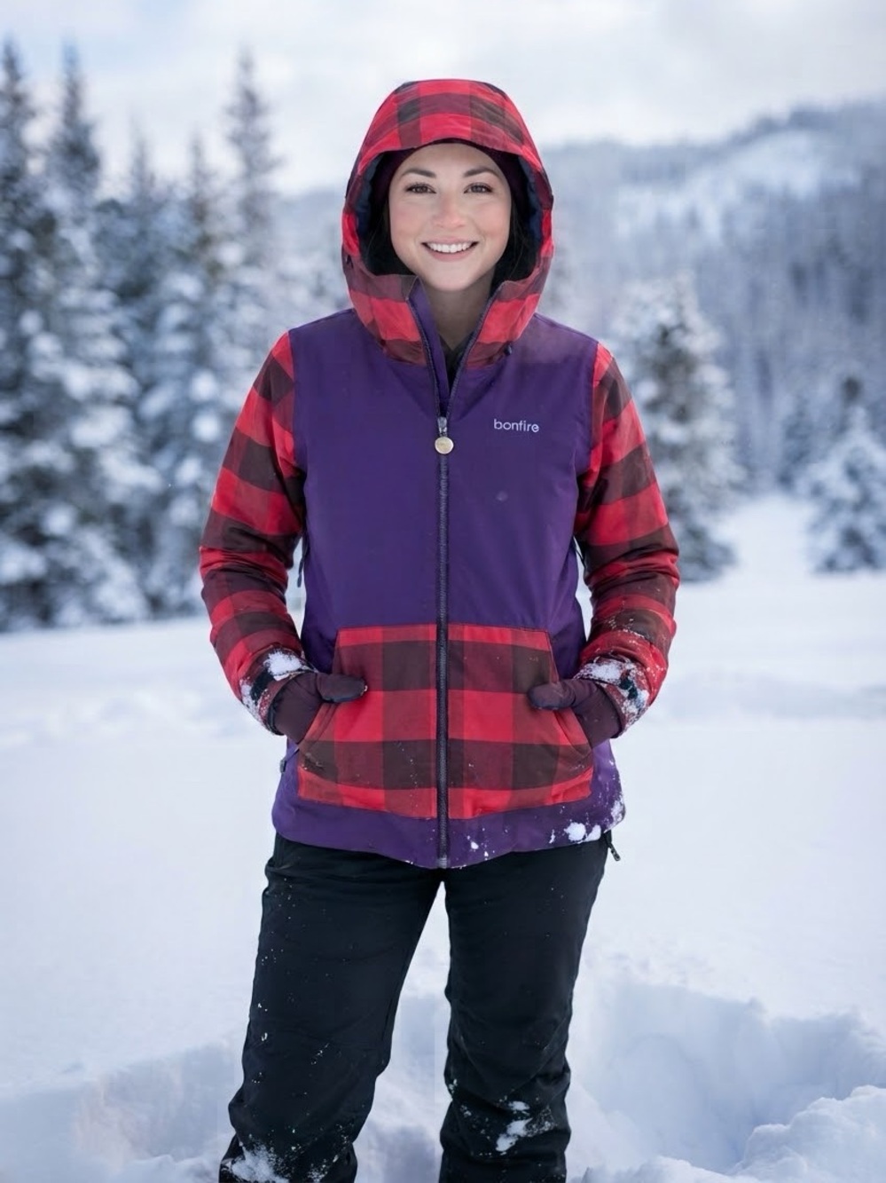 Bonfire Purple Pink Buffalo Plaid Snowboard Winter Coat Size M